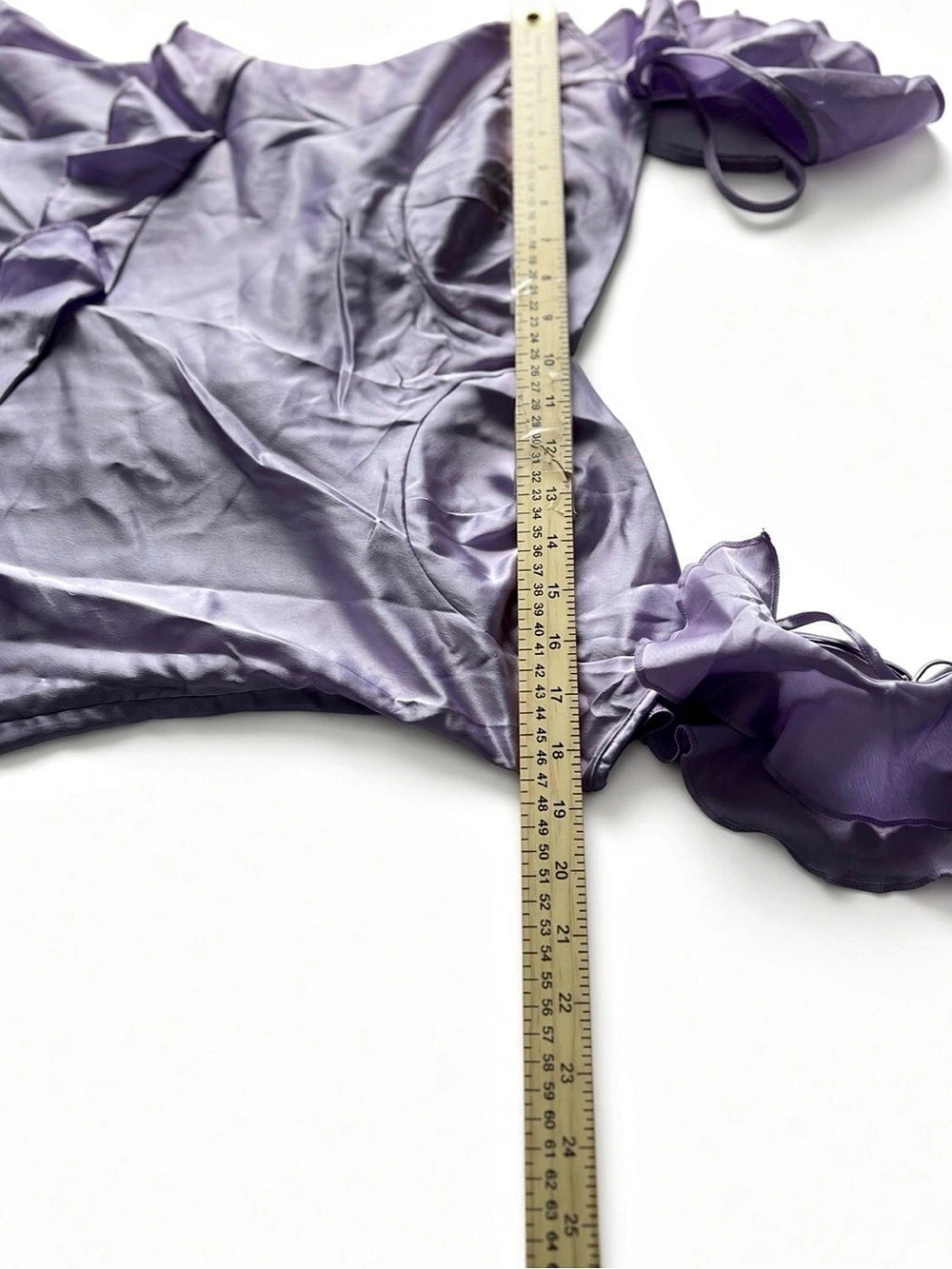 Mistress Rocks Lavender Satin Ruffle Mini Dress Size L - Picture 5 of 9